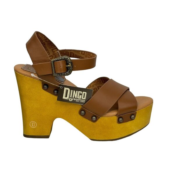 Dingo Women's Woodstock Platform Studs Boho Brown Clog Leather Sandals Shoes 7 - Picture 1 of 10